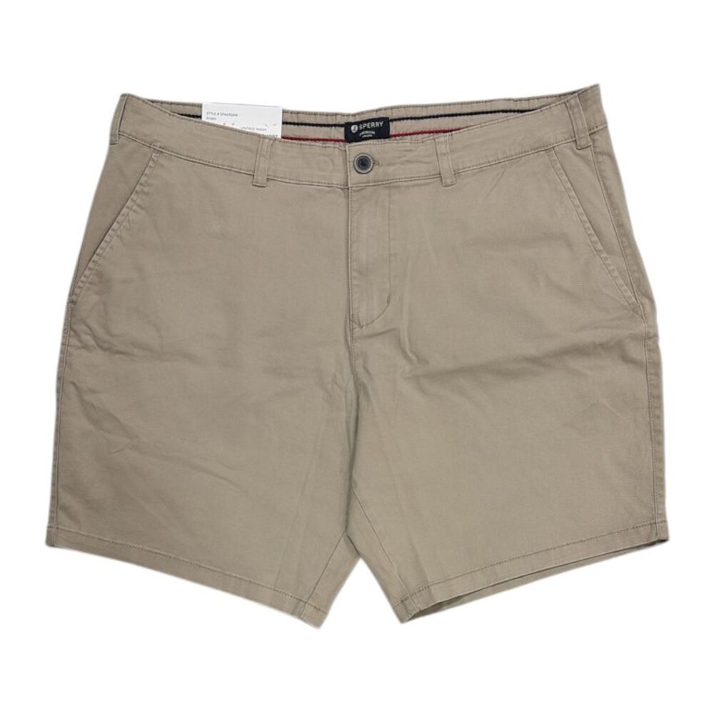 Sperry Men's Regular Fit Flex Cotton Vintage Washed Flat-Front Shorts - Khaki